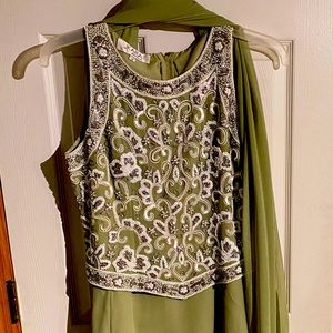 Beautiful sage colored beaded/sequins gown/scarf
